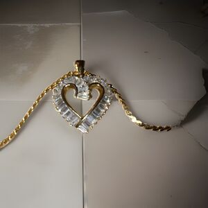 Yellow Gold Heart Pendant Necklace Chain with Spring Ring Closure, Metal Jewelry